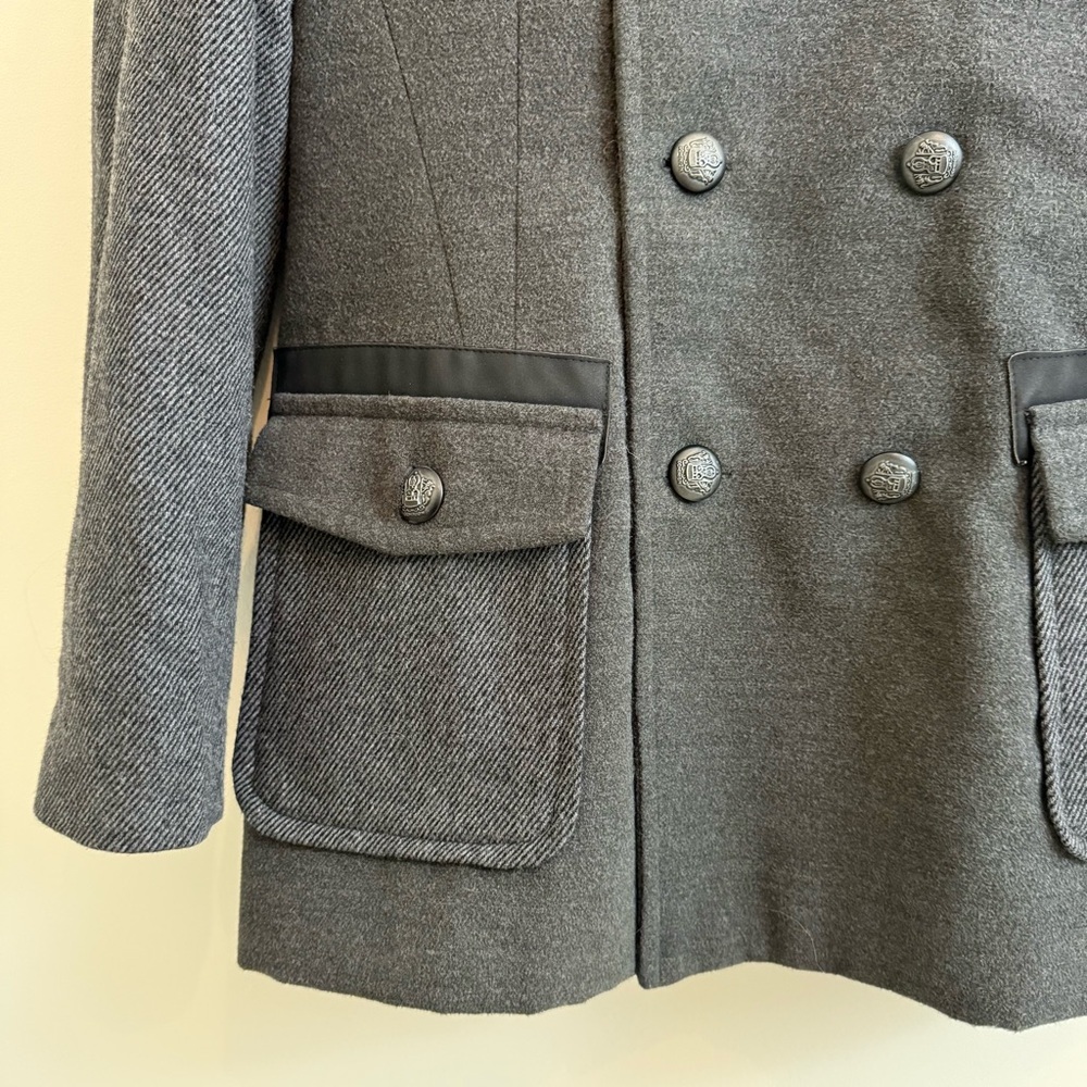 Charcoal Double-Breasted Pea‎ Coat - Picture 6 of 13